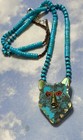 Navajo Luke Kee Sterling Silver Wolf Coral Eyes 925 Pendant Turquoise Necklace 2