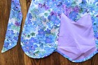 Vintage Handmade Half Apron With Pockets Blue   Purple Flowers Scalloped 
