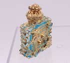 Vintage Czechoslovakia Perfume Bottle Glass Filagree Blue Stones Gold-tone Ornat
