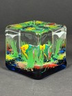 Ferro   Lazzarini Murano Glass Aquarium Cube Paperweight Tropical Fish Italy