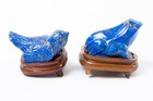 Set Of 2 Vintage Lapis Lazuli Carved Stone Figurines Bird   Frog Statues 262g