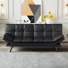 Futon Sofa Bed Convertible A6   Matte Black   Leather    Attachable Cushion   
