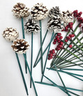 Pine Cone Picks With Holly Berry Stems Floral Wreath Decor Lot Of 30 Vtg
