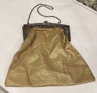 Antique Vintage Metallic Shimmery Gold Purse With Ornate Silver Metal Frame