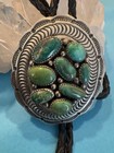 Vintage Thompson Platero Navajo Sterling Silver Green Turquoise Cluster Bolo Tie