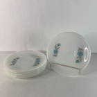 Set Of 6 Vintage Fire King Saucers 6  Milk Glass Bonnie Blue Flowers Oven Ware