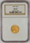 1929  2 50 Indian Head U s  Quarter Eagle Gold Coin Graded Ms63 By Ngc
