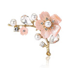 Luxury Rhinestone Pink Plum Blossom Flower Brooch Gold Pin Spring Summer Jewelry