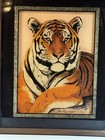 Vintage Mid Century  Bengal Tiger Wood Framed Safari Glass Painting