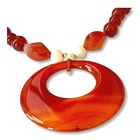 Vintage Brilliant Red Carnelian Bead Tiny Gold Bead Etched Shell Bead Necklace