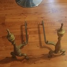 Pair Heavy Antique Bow Front Brass   Iron Andirons Pair W  Fire Dogs  Fireplace