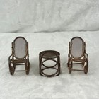 Vintage Brass Miniature Dollhouse Rocking Chairs   Table Set Woven Seat 1 12