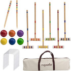 Six Player Croquet Set With Wooden Mallets Balls And Carry Bag For Lawn Backyard