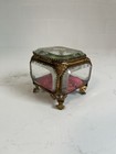 Antique French Ormolu brass Jewelry Casket Trinket Box  Beveled Glass