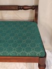 Antique Wood Vanity Bench Stool Green Upholstery Brown Backrest 23x12x20 Vtg