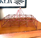 Vtg Wire Drink Glass Caddy   Carrier - Chippy Dark Red Paint - Primitive Rustic
