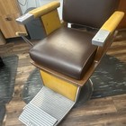 Koken Barber Chair Brown yellow Vinyl Seat With Footrest Wood Arms