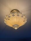 Antique Vintage Art Deco Ceiling Chandelier Glass    3 Chain Light Fixture   