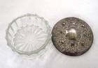 Ornate Victorian Silver Plate   Glass Vanity Powder Jar -mirrored Lid Vintage