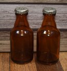 Vintage Glueks Beer Miniature Glass Bottle Advertising Salt   Pepper Shaker Set