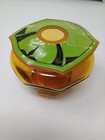 Vintage Art Deco Hair Receiver Green   Black Bakelite W glass Amber Yellow Jar