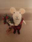 New  Winter Woodland Christmas Felt Mice Holding Wreath In Buffalo Plaid