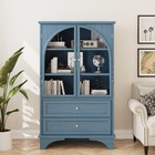 52  Glass Door Curio Cabinet  2 Drawers Adjustable Shelf  Blue Storage