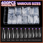 Clear Coffin Nail Tips Set  Long Acrylic Nail Kit Full Cover Clear Press On Nail