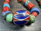 Old Nepal Glass Beads Necklace     Mixed Vintage Trade Beads With Chevron Glass B