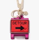 New Kate Spade Pink Orange Leather Detour Sign Bag Charm Ring Key Chain Key Fob