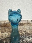 Vintage Mcm Mid Century Blue Kitty Cat Bottle Decanter Empoli Style Art Glass 9   