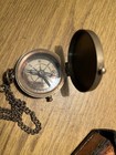 Vintage Reproduction Brass Pocket Compass With Leather Case
