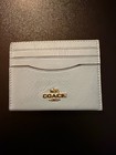 Coach Slim Id Card Case - Powder Blue With Gold Accents - Glazed Leather