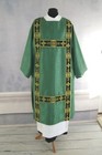 Semi-gothic Dalmatic  Green Damask vestment  Side Openings  Embroidery On Velvet