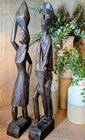 Vintage Hand Carved Wood African Couple Figures Sculptures Tribal Art Statue Set