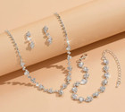 Elegant Rhinestone Necklace Earrings   Bracelet Silver Crystal Zirconia 4pc Set