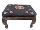 Vtg Needlepoint Footstool Antique Carved Wood Foot Stool Rose Decorated 10 X 15