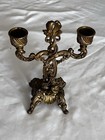 Vintage Ornate Brass Two-arm Baroque rococo Candelabra Candle Holders Gold Pair