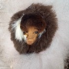 Native American Inuit Eskimo Dolls  Hand Carved Wood Face  Real Fur Qty 2 1950s