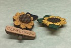 2 Vintage Wooden Sunflower Pins