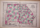 Antique 1869 Railroad   County Map Of Georgia   Alabama By A  J  Johnson