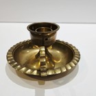 Vintage Brass Candle Holder Scalloped Drip Plate Crinkled Collectible Rare