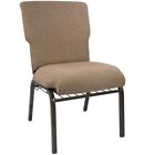 21  Wide Mixed Tan Fabric Church Chair With Book Rack And Gold Vein Frame