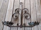 Antique Wrought Iron Floral Tole Double Wall Sconce Stable Oil Lamp Plant Holder