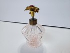 Vintage Art Deco Pink Glass Perfume Bottle Floral Rose Stopper Vanity 4 