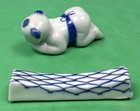 Vtg Lot 2 Blue White Handpainted Ceramic Chopstick Rests Pillow Baby Chinese Euc