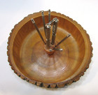 Primitive Old Ellwood Rusticware Wood Tree Bark 3x9 Nut Bowl Cracker 6 Picks Set