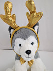 Fao Schwarz Plush Siberian Husky Dog Wolf Puppy 13  Gray White Shareable Antlers