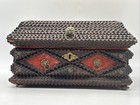Antique Tramp Art Folk Chip Carved Wood Sewing jewelry Box