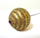 Antique Hatpin Large Textured Brass Ball Rhinestone Terminal